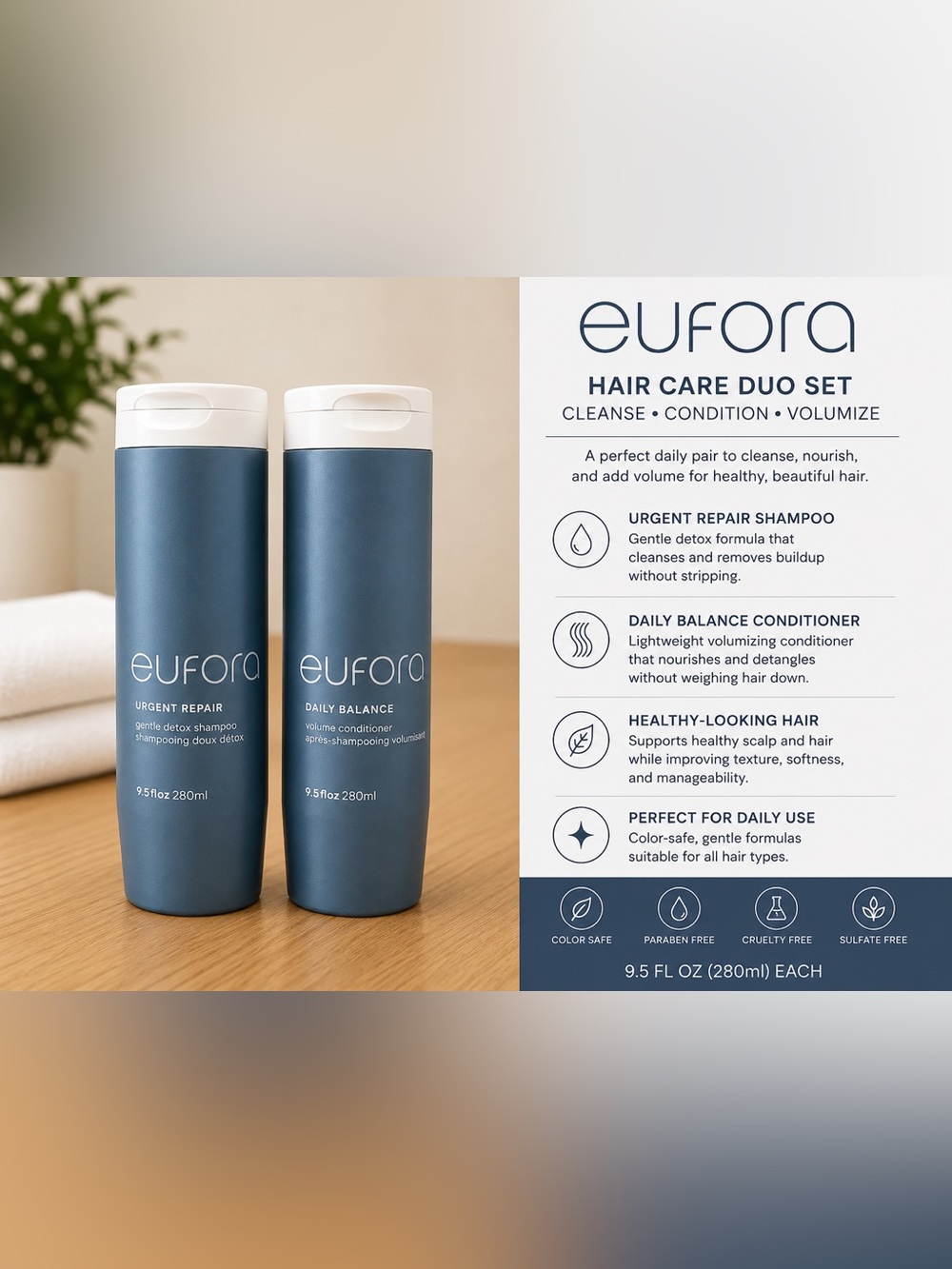 Eufora Urgent Repair Shampoo & Daily Balance Conditioner 9.5oz Duo Set